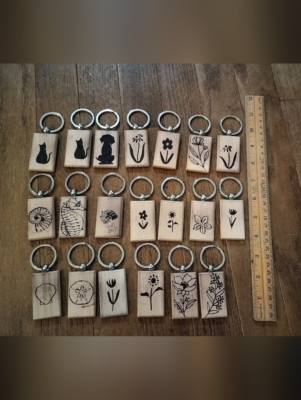 Set Of 20 Wood Burned Key Chains